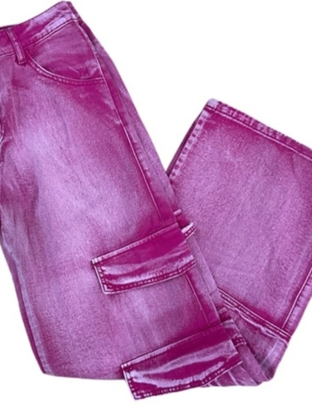 NWT Boutique | SZ S | Pink Mineral Wash Cargo Wide Leg High Rise Pants Size S - Picture 5 of 5